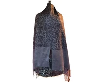 Jessica McClintock Purple Silver Metallic Scarf/ Shaw  74”L x 27" Wide Fringe 2”