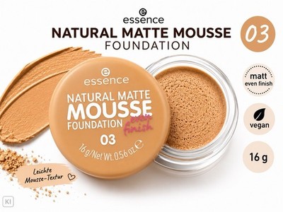 essence NATURAL MATTE Mousse Make Up Foundation Vegan 03 matt even finish 16 g