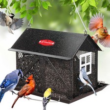 Large Metal Bird Feeder for Outdoors with Weatherproof Roof, 2 in 1 Wild Bird...