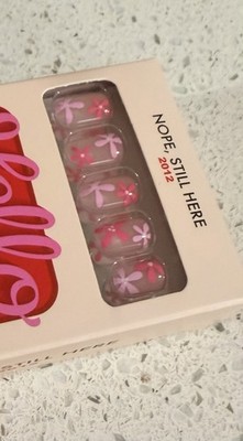 Hello Love Press On Short Square Shiny Pink Floral Nope, Still Here  