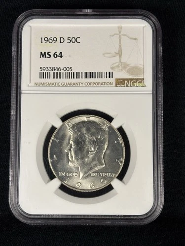 1969-D Kennedy Silver Half Dollar • NGC MS64 • 40% Silver 50C • Brilliant Luster