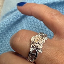 Silver Filigree Ring Rose Gold Rose Centre Detailed Feminine Romantic Statement