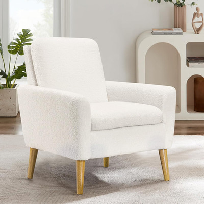 Cozy White Teddy Sherpa Accent Chair for Living Room & Bedroom Comfort