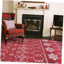 Snowflake Christmas Rug 5x7 for Living Room Washable Christmas Bedroom Rug