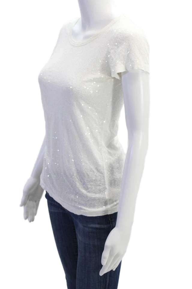DKNY женщин круглый вырез короткие рукава блестки основной футболка белый размер S - Изображение 2 из 4