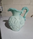 Vintage 70's Avon Aqua Blue Milk Glass Pitcher Roses Marbled 4.5" Tall