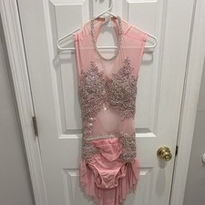 Pink Rhinestone custom made adult m Dance costume with Sheer Panels