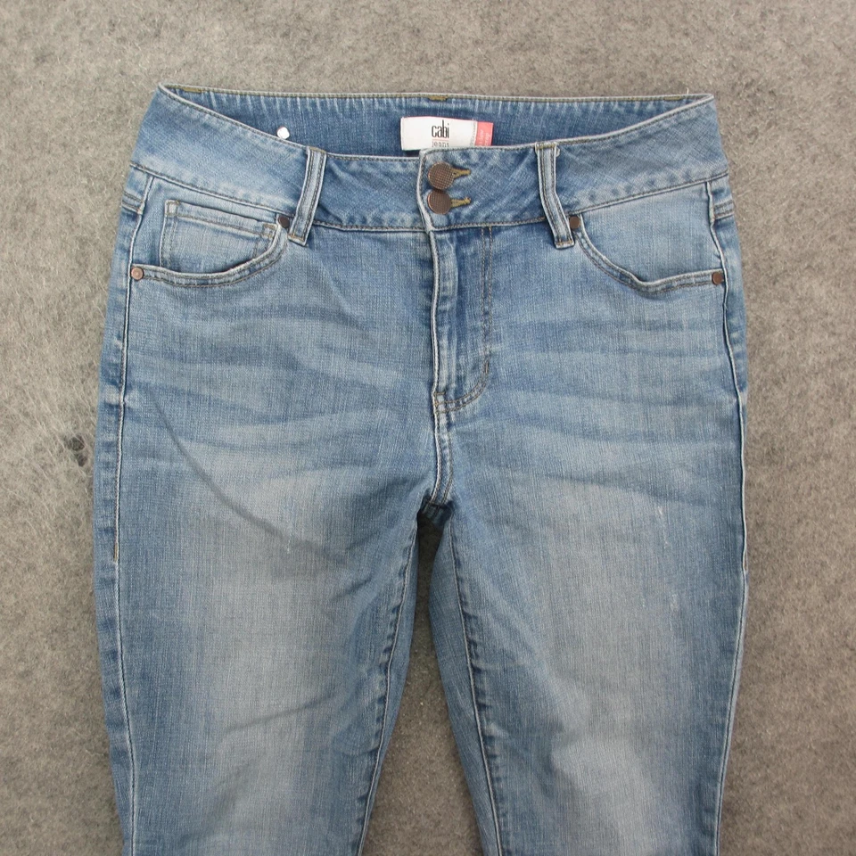 Cabi Jeans Womens 8 Blue Hi Low Crop Raw Frayed Hem Stretch Denim Pants - Image 2 of 4