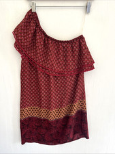 XHILARATION Crushed Plum Floral Ruffle One Shoulder Dress Lace Trim Size S NWT