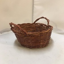 Wicker Storage Basket Home Decor Small Brown Round Woven Dual Handles