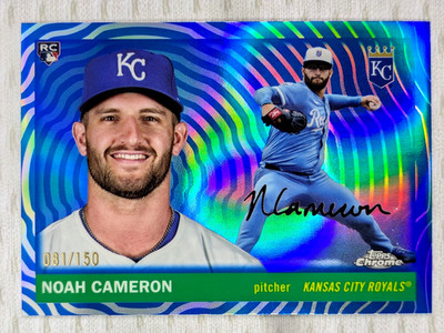 2025 Topps Platinum Anniversary NOAH CAMERON (RC) #218 Blue Vibrations /150 KC