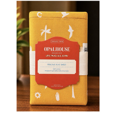 Opalhouse Jungalow Percale Flat Sheet Twin XL Yellow White 100% Cotton Icon