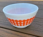 Pyrex Vintage Mixing Nesting Bowl 1.5 Pint #401 USA Orange Polka Dot Milk Glass