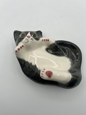 VTG Ceramic 3D Gray&White Tuxedo Cat Figurine...