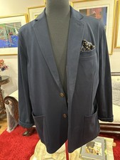 LAND'S END, 100 COTTON, MEN'S DESIGNER, LUXURY BLUE BLAZER Size: L
