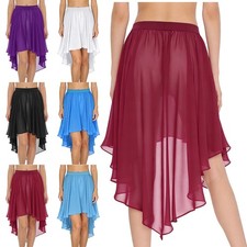 US Womens Sheer Tulle Chiffon Irregular Skirt Elastic Classical Dance Costume