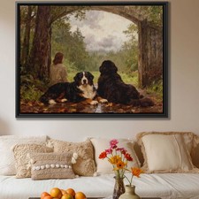 Bernese Mountain Dog Oil Painting Canvas Print Rustic Wall Art Living Room Decor