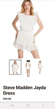 Steve Madden White Eyelet Embroidered Ruffle Smocked Sleeveless Mini Dress XS