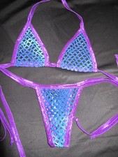 Sexy Tie Dye Exotic Dancewear Stripper Fishnet Thong Bikini Set Exoticwear