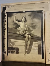 Gil Elvgren “Girl on Roof” Pre-Production Glass Panel + Original Folder 1961