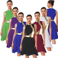 Womens Dancewear Gown Costume Gold Dress Event Praise Zipper Dance A-line Robe