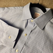 Brooks Brothers Madison Fit Light Blue Gingham Dress Shirt Mens 16 33 Non Iron