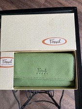 VINTAGE NEW in Box Fossil Leather Pop Stitch Clutch Wallet LIME Beautiful