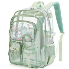 Girls Clear Backpack for School Heavy Duty See Through Transparent Bookbag M...