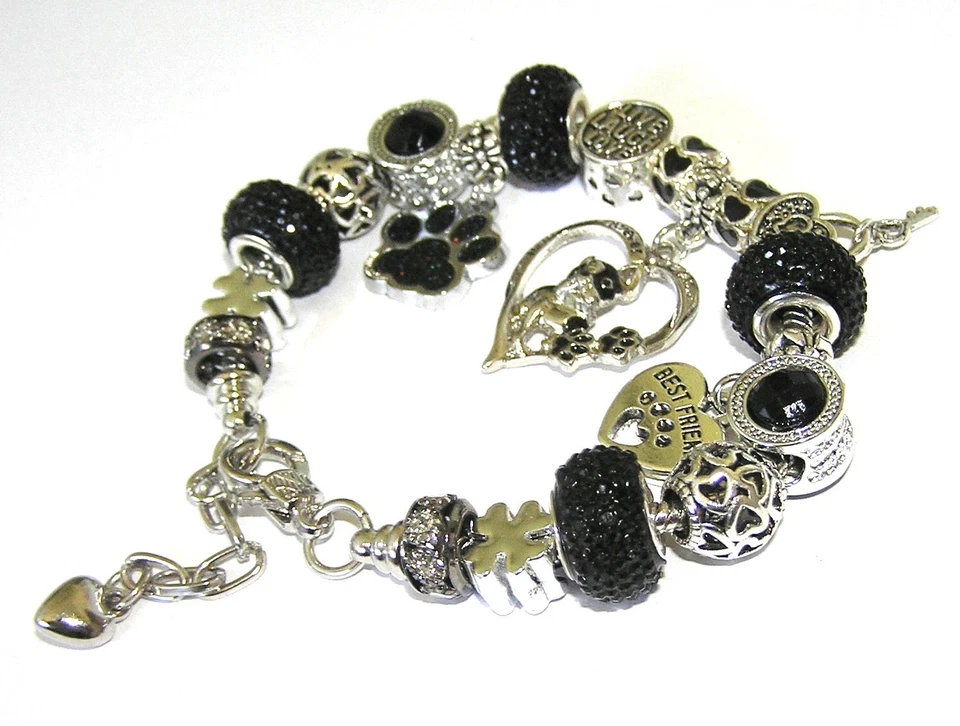 Pulsera Boston Terrier, mejor amigo con cuentas y dijes europeos, pata brillante Foto 4 de 4