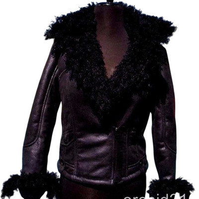 Cache Black Shearling Moto Lined Jacket Front Zipper Sleeve Zippers New NWT $268