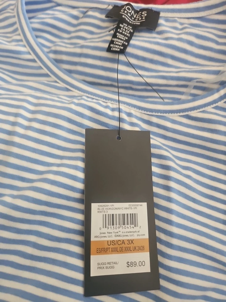 Camiseta Jones New York Signature Algodón Dije Azul Rayas Mujer Talla Grande 3X Nueva con Etiquetas $89 Foto 4 de 4