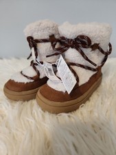 Old Navy Sherpa Lace-Up Alpine Boots Toddler Girls Size 7 Brown White NEW