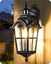 EDISHINE Large Outdoor Wall Lantern with Motion Sensor & Water Ripple Glass