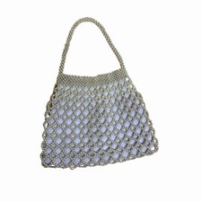 Faux Pearl Purse Bag Single Handle Zip Top Ivory bv
