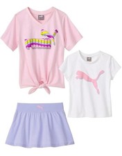 PUMA Kid Girls' 3-piece Active Set Size 5 Pink Purple Two T-Shirts Skort NEW