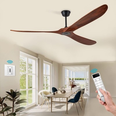 Chriari 60'' Walnut Ceiling Fan with 3 Wood Blades, 6 Speeds Smart Timing Rev...