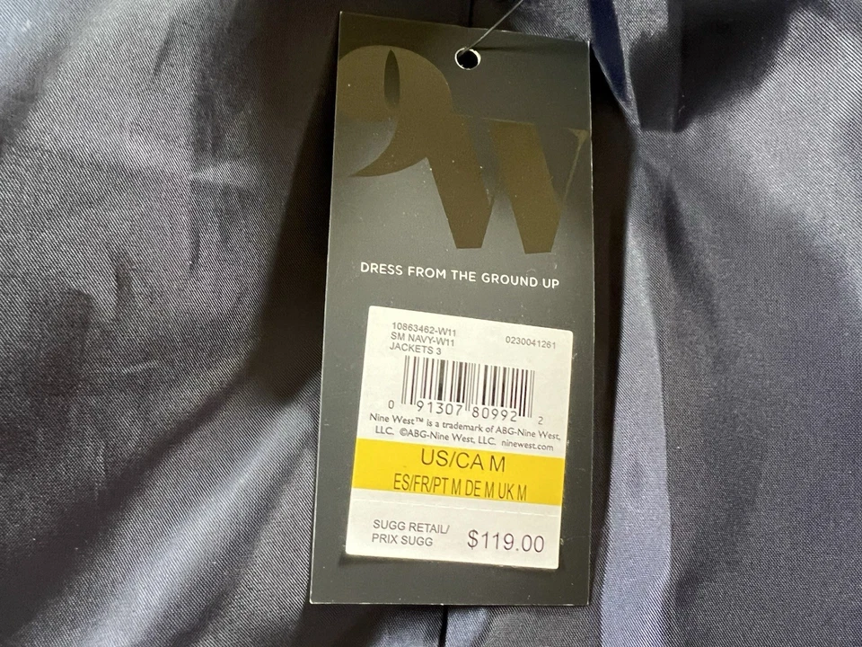 Blazer Nine West Mezcla de LINO Azul Marino Clásico Preppy Coastal Heritage M Nuevo con Etiquetas Foto 4 de 4