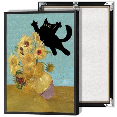 TYOHU Funny Black Cat Art Poster Vintage Van Gogh Sunflower Cat Print Canvas ...