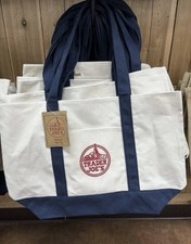 Trader Joe's Reusable Canvas Eco Tote Bag Heavy Duty Bag Blue White