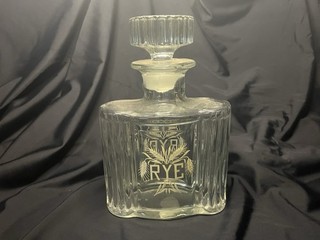 Glass Rye Decanter Gold Thistle Barware w Stopper VINTAGE