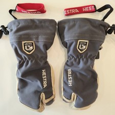 Hestra Army Leather Heli Ski Jr Gloves Size 5 Grey White Used Youth Kids Snow