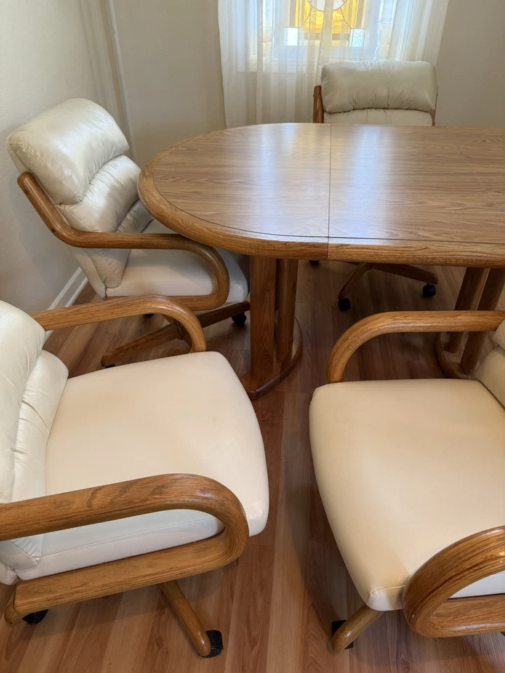 CHROMCRAFT Table And 4 Four CHAIRS DINING Cream VINYL SWIVEL RETRO VINTAGE MCM - Image 4 of 4