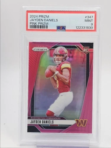 JAYDEN DANIELS 2024 PANINI PRIZM ROOKIE PINK COMMANDERS RC PSA 9 Q0004