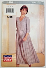 VTG 90s See & Sew Pattern 4318 Misses Raised-Waist Dress w/Tie Ends 18-20-22 UC