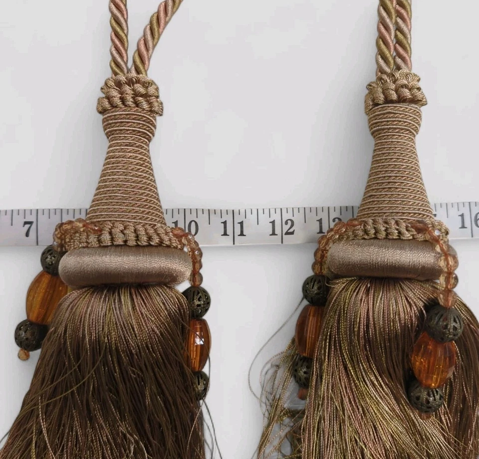 Cortina estilo victoriano borla lazo oro rosa/cobre cortina cristales estante Foto 3 de 4