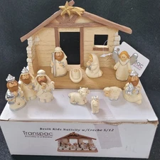 Transpac Miniature Nativity Scene Creche 12 Piece Set Stable Jesus Religious New