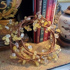 Wrapped Wire Yellow  Clear Bead Natural Garland D cor for Candles Mantle Etc