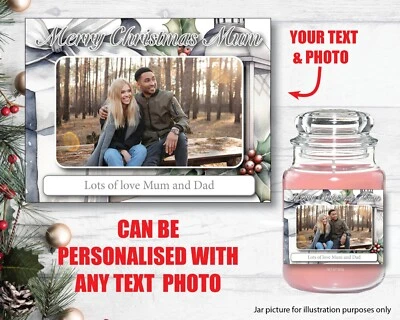 Christmas PERSONALISED PHOTO Candle Label Sticker YANKEE INSPIRED Xmas 223