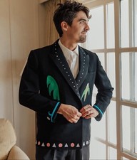 Men's Designer 2Pc Black customized Embroidered Western Wedding Cocktail outfits