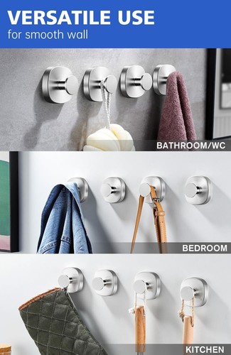 Suction Cup Hooks for Shower, Towel Hook Shower Silver - Picture 4 of 8